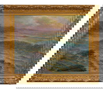 Primitif Bono (Italian, 1880-1955), "Waves," H.- 28 3/4 in., W.- 36 1/4 in., Framed- H.- 38 1/2 in.,: Primitif Bono (Italian, 1880-1955), "Waves," oil on canvas, signed "P. Bono" lower left, presented in a gilt frame, H.- 28 3/4 in., W.- 36 1/4 in., Framed- H.- 38 1/2 in., W.- 46 in.