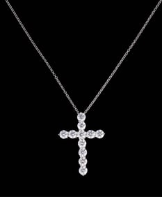 Tiffany & Co. Platinum White Diamond Cross, Total Diamond Wt.- app 1.71 cts.; Cross- H.- 1 in., W.-