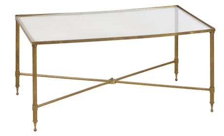 Gilt Bronze Louis XVI Style Metal and Glass Maison Jansen Style Coffee Table, 20th/21st c., H.- 16