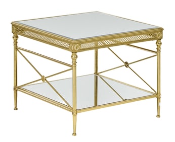 French Empire Style Mirror Top Gilt Metal Low Table, 20th c., H.- 20 1/2 in., W.- 24 1/2 in., D.- 24