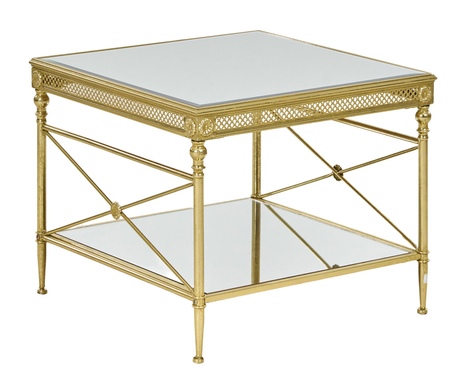 French Empire Style Mirror Top Gilt Metal Low Table, 20th c., H.- 20 1/2 in., W.- 24 1/2 in., D.- 24 (1 of 1)
