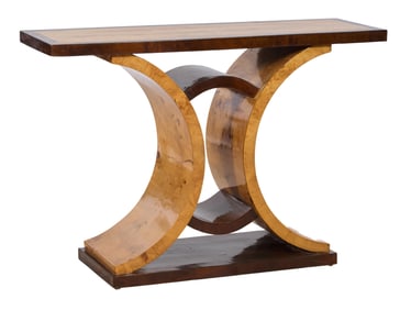 Art Deco Style Burled Console, 21st c., H.- 32 3/4 in., W.- 47 in., D.- 15 1/2 in.