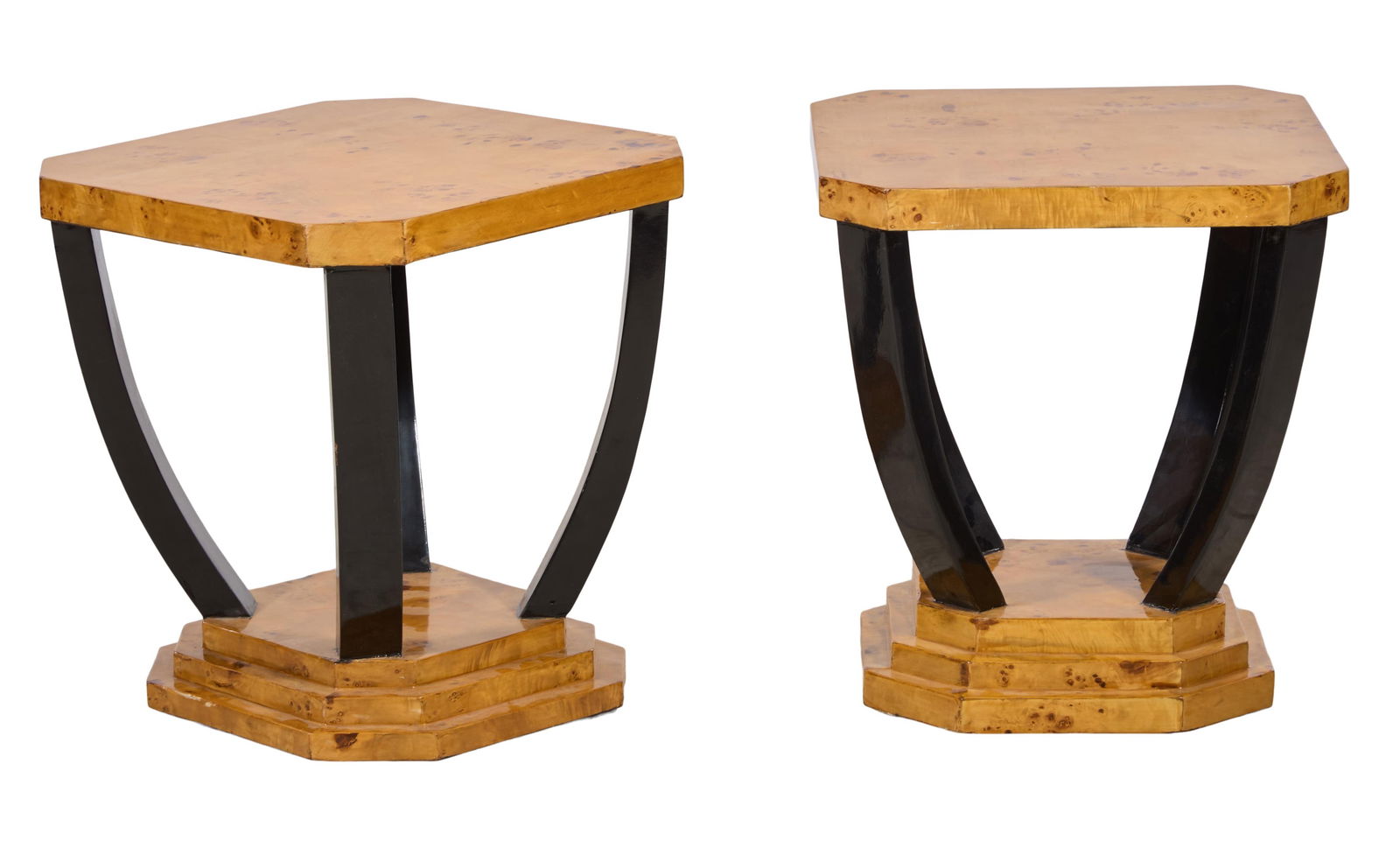 Pair of Art Deco Style Burled Side Tables, 21st c., H.- 22 in., W.- 19 1/2 in., D.- 19 1/2 in. (1 of 1)