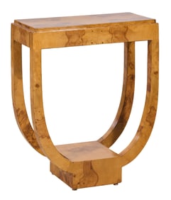 Art Deco Style Burled Console Table, 21st c., H.- 32 1/2 in., W.- 25 3/4 in., D.- 12 3/4 in.