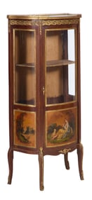 French Louis XVI Style Ormolu Mounted Marble Top Scenic Vitrine, 20th c., H.- 53, W.- 24 1/2 in.,