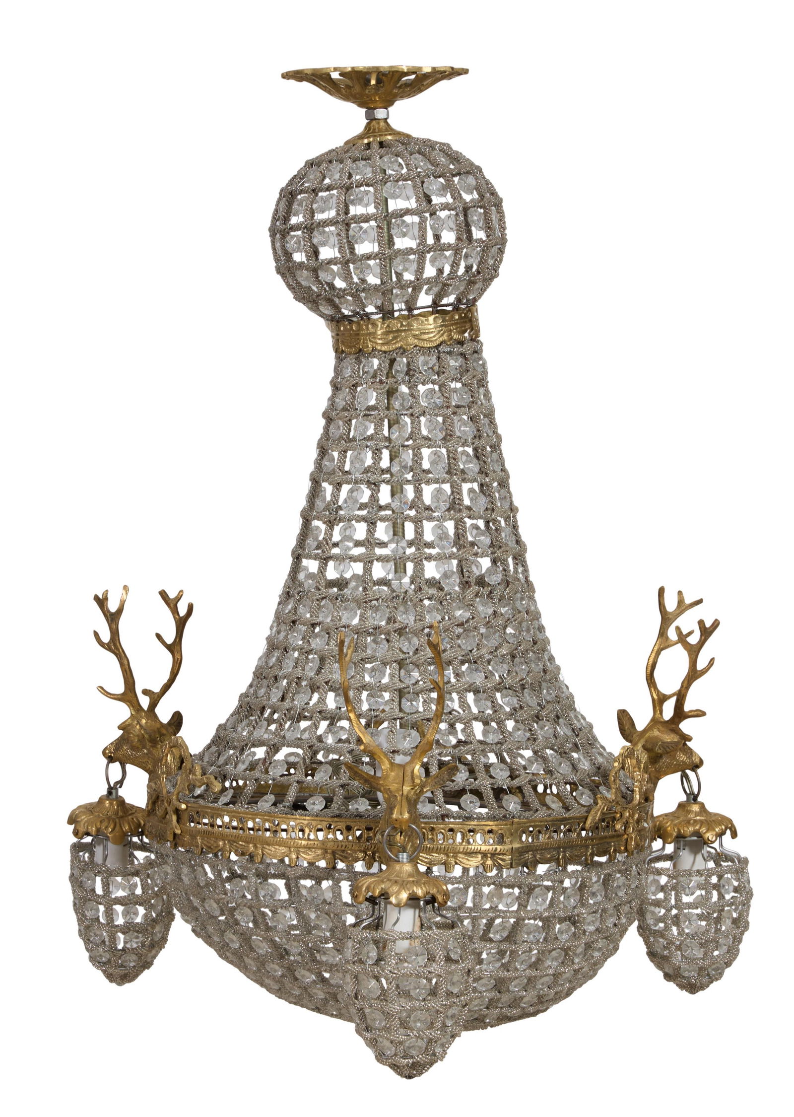 Crystal and Bronze Double Globe Chandelier, 21st c., H.- 28 in., Dia.- 24 in. (1 of 1)