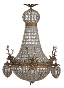 Crystal Iron and Brass Double Ball Chandelier, 21st c, H.- 30 in., Dia.- 20 in.