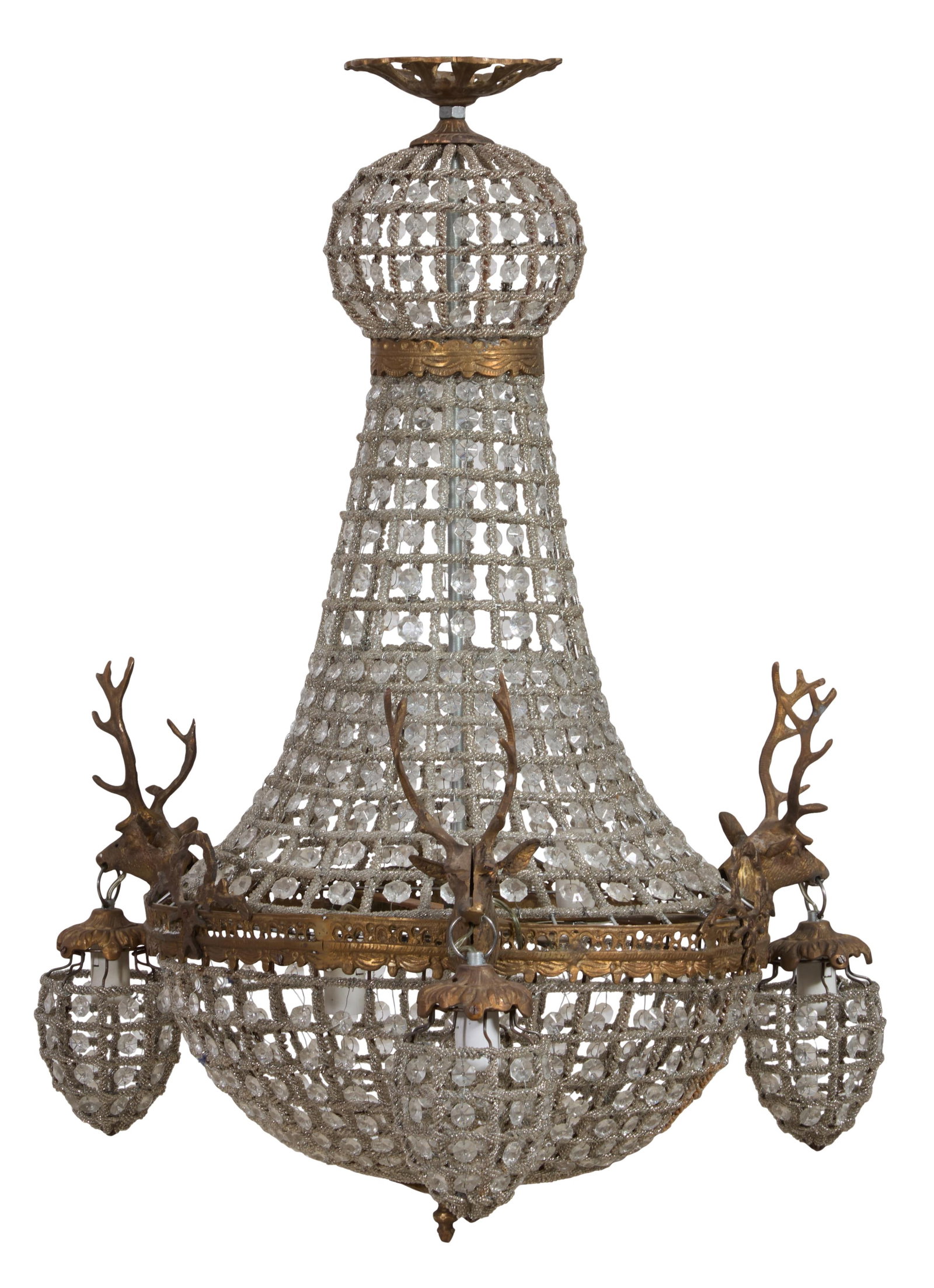 Crystal Iron and Brass Double Ball Chandelier, 21st c, H.- 30 in., Dia.- 20 in. (1 of 1)