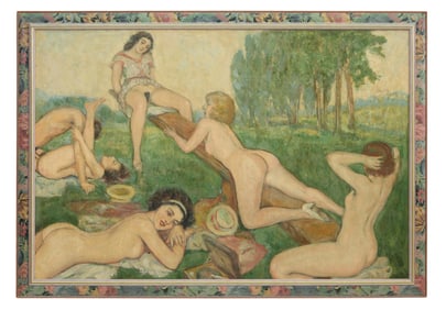 French School (20th Century), "Erotica: Dejeuner sur L'Herbe," Sight- H.- 31 1/4 in., W.- 46 5/8