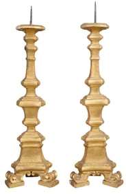 Pair of French Carved Giltwood Candlesticks, 19th c., Each- H.- 27 3/4 in., W.- 8 in., D.- 8 in. (2