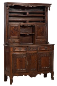 French Provincial Louis XV Style Carved Walnut and Burled Walnut Vasselier, 19th c., H.- 87 1/2 in.,