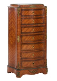 French Napoleon III Marble Top Parquetry Secretaire a Abattant, late 19th c., H.- 46 1/4 in., W.- 25