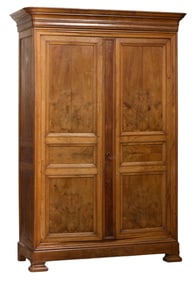 French Louis Philippe Burled Walnut Armoire, mid 19th c., H.- 104 in., W.- 70 in., D.- 28 in.