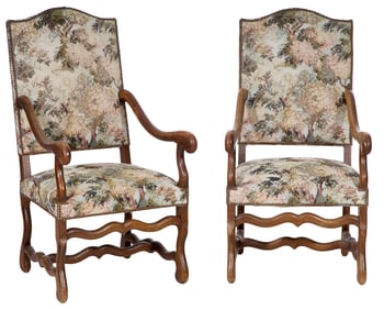 Pair of French Louis XIII Style Os de Mouton Fauteuils, 20th c., Each- H.- 45 1/2 in., W.- 24 in.,