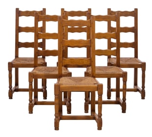 Set of Six French Provincial Charles XIII Style Oak Dining Chairs, 20th c., Each- H.- 42 1/2 in.