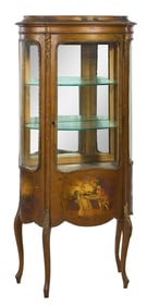 French Louis XVI Style Ormolu Mounted Polychromed Vitrine, mid 20th c., H.- 60 in., W.- 26 1/2 in.,