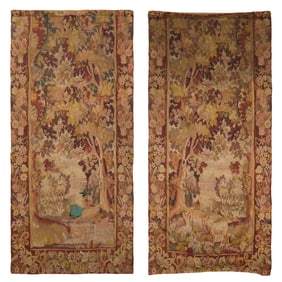 Two Continental Landscape Tapestries, late 19th/early 20th c., Each- H.- 104 in., W.- 49 in. (2