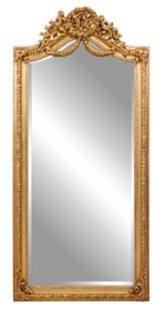 Louis XVI Inspired Figural Overmantel Mirror, 21st c., H.- 83 in., W.- 39 in.