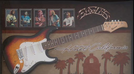 Eagles Hotel California Autographed Karrera Guitar, Overall- H.- 24 3/4 in., W.- 42 in., D.- 4 in.