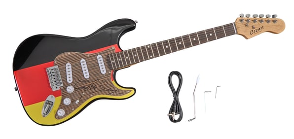 Autographed Cozart Electric Guitar, L.- 39 1/2 in., W.- 12 3/4 in., D.- 2-1/4 in.