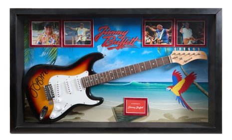 Jimmy Buffet Autographed Karrera Guitar, Overall- H.- 25 in., W.- 42 in., D.- 4 in.