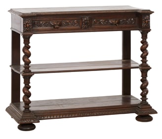 French Charles XIII Style Carved Oak Desserte, 19th c., H.- 38 in., W.- 49 3/4 in., D.- 22 in.