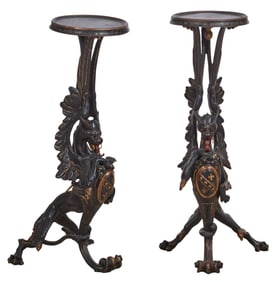 Pair of Griffin Form Gilt Polychromed Steel Plant Stands, 20th c., Each- H.- 39 1/2 in., W.- 19 in.,
