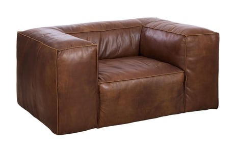 Brutalist Style Leather Armchair, H.- 29 in., W.- 60 in., D.- 48 in.
