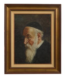 Continental School, "Portrait of a Rabbi," 20th c., Sight- H.- 15 1/2 in., W.- 11 3/4 in., Framed-: Continental School, "Portrait of a Rabbi," 20th c., oil on canvas backed by board, signed "Loran/t" lower right, possibly for Claude Loran (French, b. 1922), presented in a giltwood frame with a linen