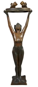Walter Schott (German, 1861-1938), Patinated Bronze Lamp of a Naked Standing Female, 1902, H.- 22
