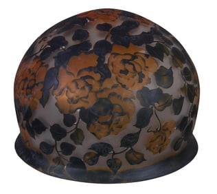 After Emile Galle (French, 1846-1904), Rare and Unusual Rose Frosted Glass Demilune Relief Lamp
