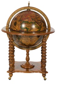 Beech World Globe Bar, 20th c., H.- 40 in, Dia.- 29 in.