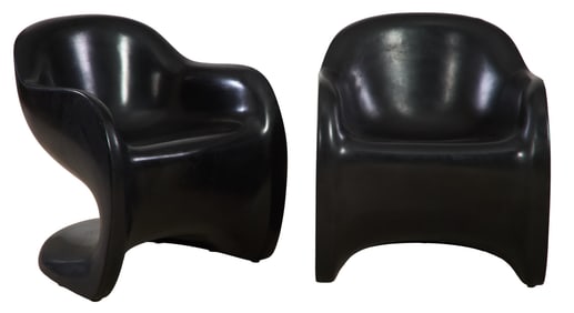 Pair of Modern Molded Armchairs, 20th c., Each- H.- 29 1/2 in., W.- 26 in., D.- 25 in. (2 Pcs.)