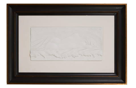 Bill Mack (American/Minnesota, b. 1949), "Lustrous," Sight- H.-13 3/4 in., W.- 29 1/2 in., Framed-: Bill Mack (American/Minnesota, b. 1949), "Lustrous," bonded sand relief, signed upper right, presented in an ebonized and giltwood frame with a linen mat, Sight- H.-13 3/4 in., W.- 29 1/2 in., Framed-