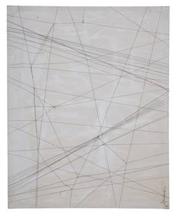 Hyo Soo Kim (Korean, 20th/21st Century), "Untitled," 1995, H.- 60 in., W.- 48 in.: Hyo Soo Kim (Korean, 20th/21st Century), "Untitled," 1995, mixed media: metal wire and oil on canvas, in the manner of Sol Lewitt (American/New York/Connecticut, 1928-2007), signed and lower right, un
