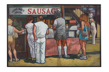 Sigmund Shawkey (American/Florida, 1914-2000), "Italian Sausage Stand," 1982, Sight- H.- 19 1/2 in.,