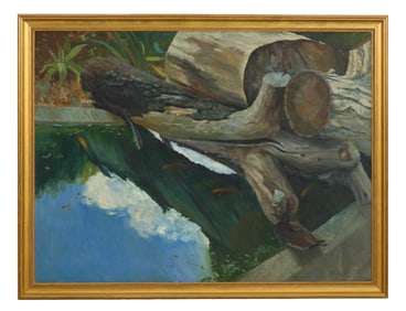 Marinus Welman (Dutch/California, b. 1934), "Still Life with Log over Reflective Koi Pond," 1967,