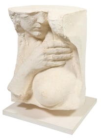 George Segal (American/New York, 1924-2000), "Hand Over Breast," 1982, H.- 13 1/4 in., W.- 10 in.,