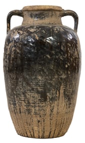 Large Glazed Earthenware Olive Jar, 19th c., H.- 32 in., Dia.- 18 1/2 in.