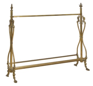 French Belle Epoque Brass Blanket Rack, late 19th c., H.- 52 in., W.- 61 in., D.- 19 in.