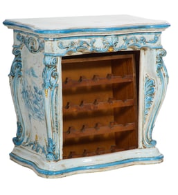 French Louis XV Style Polychromed Porcelain Wine Rack, 19th c., H.- 34 in., W.- 34 in., D.- 23 1/2