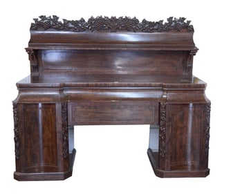 English Grape Vine Carved Walnut Sideboard, late 19th c., H.- 61 in., W.- 74 in., D.- 25 in.