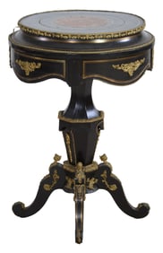 French Napoleon III Boulle Style Inlay Ormolu Mounted Ebonized Side Table, late 19th c., H.- 30 in.,