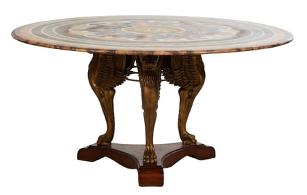 Classical Style Specimen Pietra Dura Top Gilt Bronze Griffin Center Table, 20th c., H.- 30 in.,