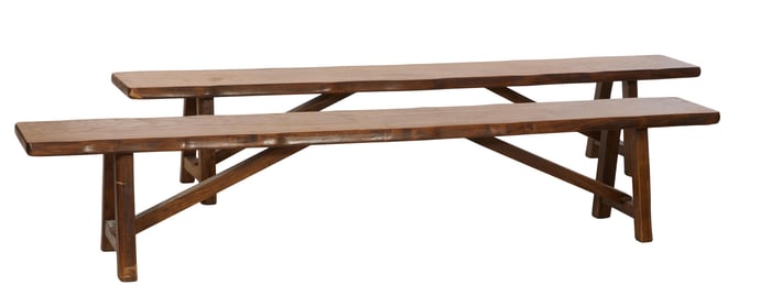 Pair of French Provincial Pine Benches, 20th c., H.- 18 in., W.- 94 1/2 in., D.- 14 in. (2 Pcs.)