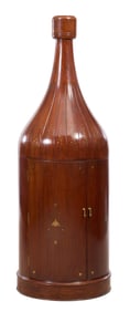 Inlaid Brass Mahogany Wine Bottle Bar, 20th c., H.- 77 in., Dia.- 28 in.
