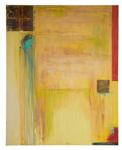 Allen Melton (American/Mississippi, b. 1964), "Abstract in Yellow and Red," 20th c., H.- 60 in., W.-: Allen Melton (American/Mississippi, b. 1964), "Abstract in Yellow and Red," 20th c., acrylic on gallery wrapped canvas, inscribed "DEF" on canvas, unsigned, unframed, H.- 60 in., W.- 48 in.