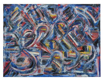 In the Style of Jackson Pollock (American, 1912-1956), "Recovery [Action Painting in Blue]," 2017,: In the Style of Jackson Pollock (American, 1912-1956), "Recovery [Action Painting in Blue]," 2017, acrylic on canvas, unsigned, titled, dated and inscribed "To J & J Southold" en verso, unframed, H.-