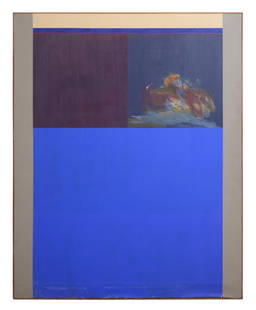 American School (20th Century), "Abstraction in Blue," Sight- H.- 60 in., W.- 48 in., Framed- H.- 60: American School (20th Century), "Abstraction in Blue," acrylic on canvas, unsigned, presented in a gallery liner wood frame, Sight- H.- 60 in., W.- 48 in., Framed- H.- 60 1/2 in., W.- 48 1/2 in.