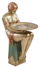 After Max Le Verrier (French, 1891-1973), Art Deco Style Figural Tray Table, late 20th c., H.- 37